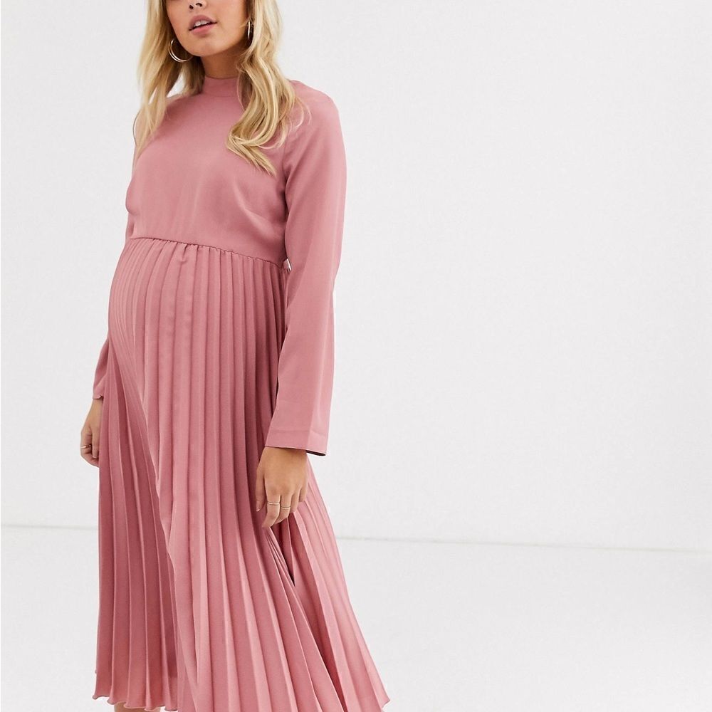ASOS Bohemian Pleated Nock Neck Midi Maternity Dress